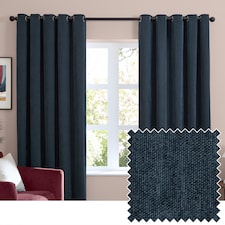 Furn Soft Chenille Blackout Eyelet Curtain Pair, 229cm width x 229cm drop | Blue | Navy | 1