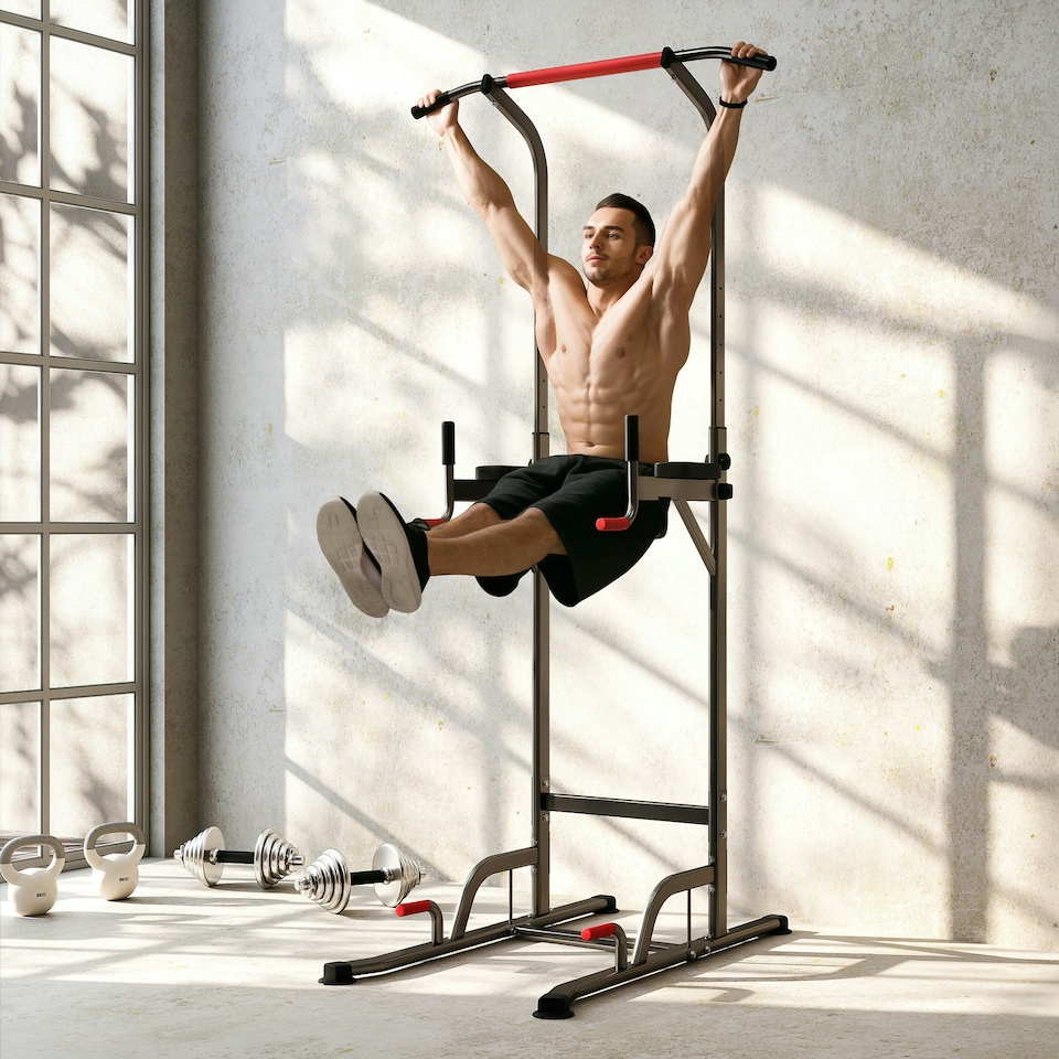 image 1 of HOMCOM Power Tower Station Pull Up Bar w/Adjustable Height for Home Gym Workout