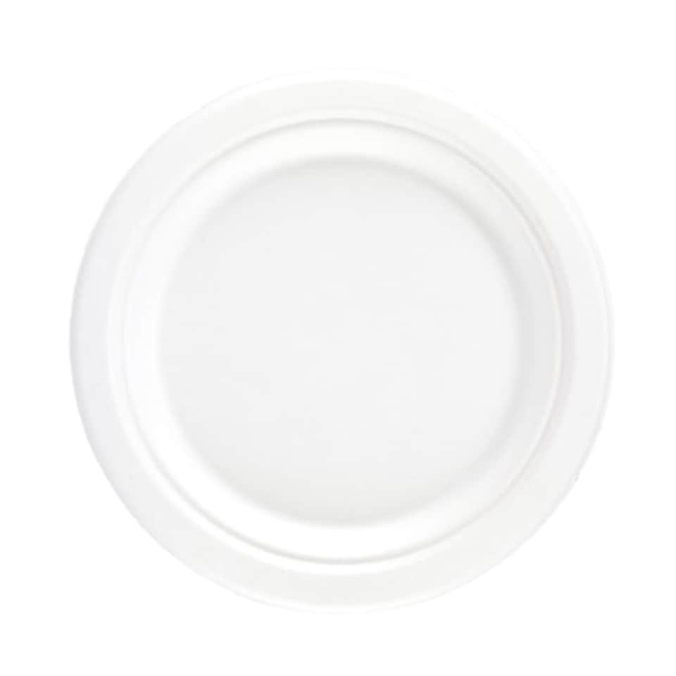 White Round Compostable Bagasse Plates 18cm - Pack of 25