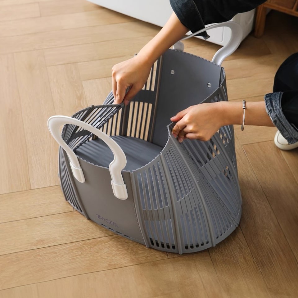 image 1 of Living and Home Foldable Plastic Laundry Basket, Grey | Grey