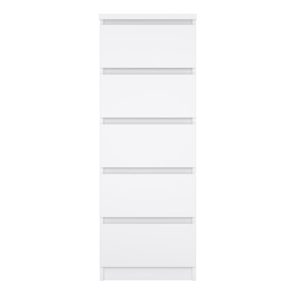 image 1 of Naia Narrow Chest of 5 Drawers in White High Gloss