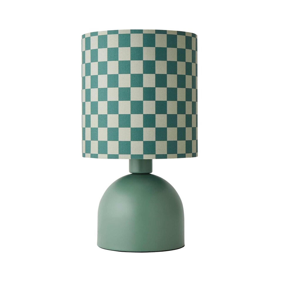 image 1 of ValueLights Miley Green Checkerboard Shade Green Table Lamp and Bulb