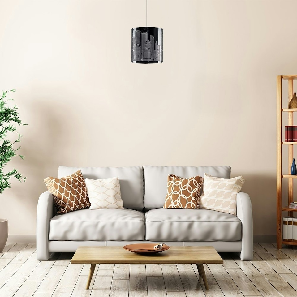 image 1 of ValueLights Modern Gloss Black New York Skyline Ceiling Pendant Shade