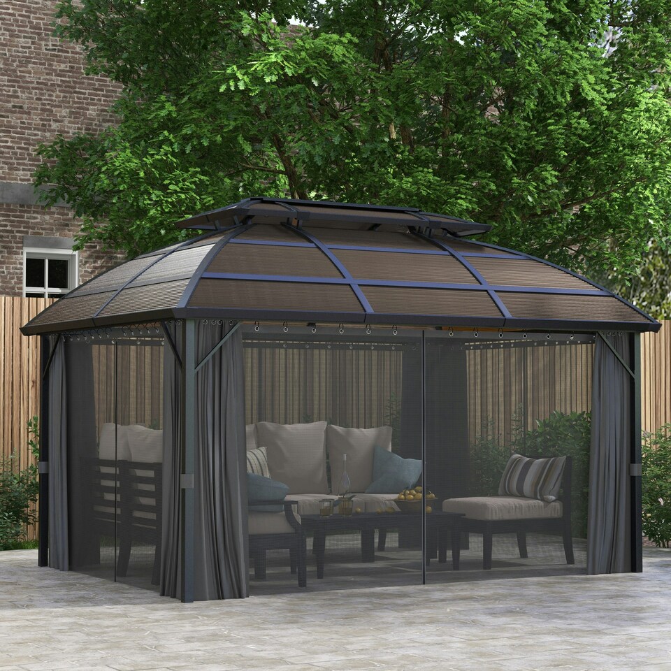 image 1 of Outsunny 4 x 3(m) Polycarbonate Gazebo for Lawn, Yard, Patio, Deck, Black