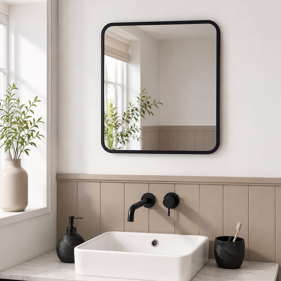 image 1 of Showerdrape Shoreditch Square Wall Mounted Black Framed Bathroom Mirror 40 x 40cm | Chrome | Mirror | 1