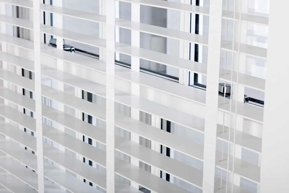 image 1 of Faux Wood Venetian Blind with Tape 230cm Wide x 210cm Drop | 50mm Slat | White | White