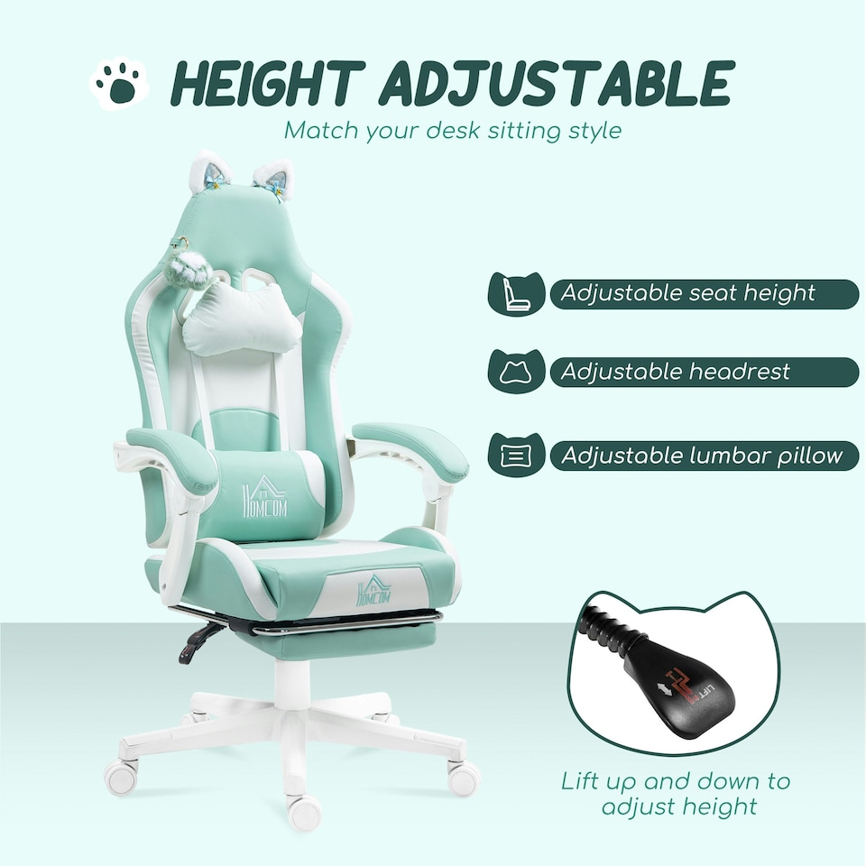 image 1 of HOMCOM Gaming Chair with Footrest, Reclining Computer Chair, Light Blue | Blue | White | One Size