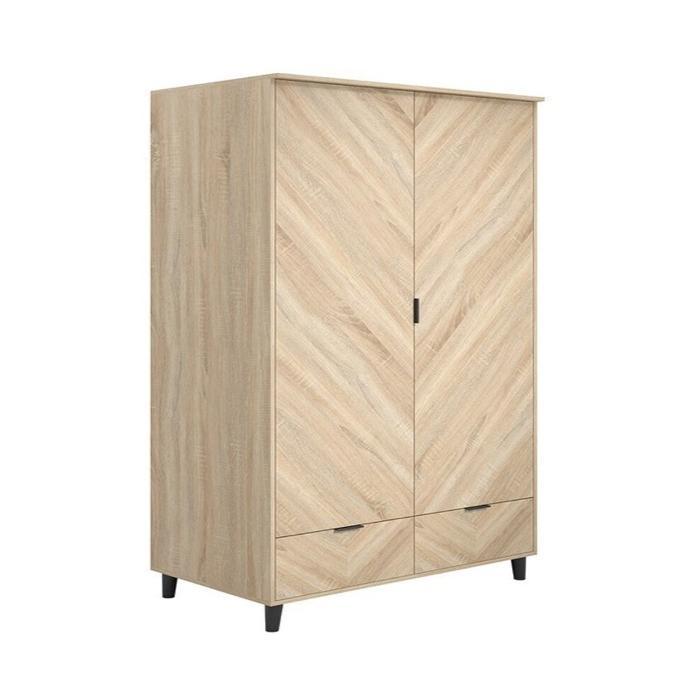 image 1 of Stockholm Chevron 2 Door Wardrobe - Engineered Wood - L58 x W100 x H190 cm - Sonoma Oak/Black Matte Brown