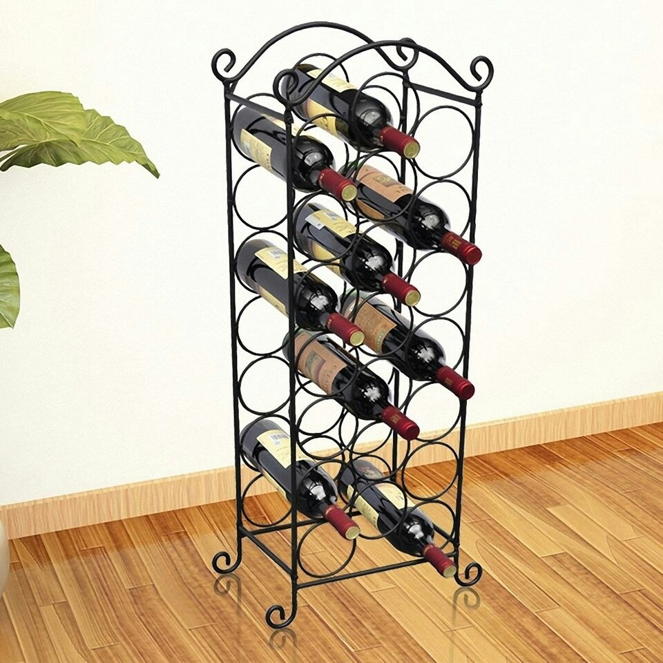 image 1 of Floor Standing Stainless Steel Black Finish Wine Rack
