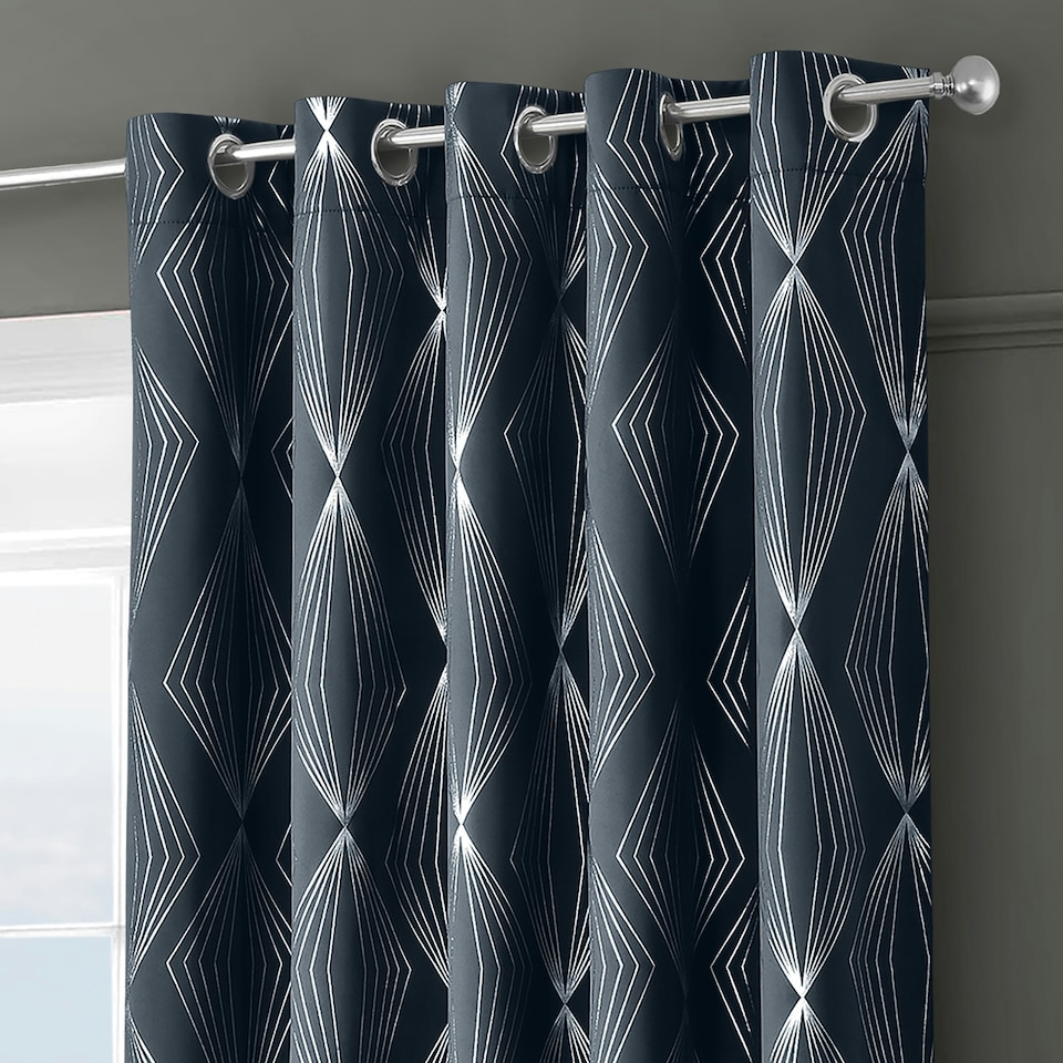 image 1 of Velosso Onyx Thermal Blackout Ready Made Eyelet Curtains - 117cm x 137cm Cream