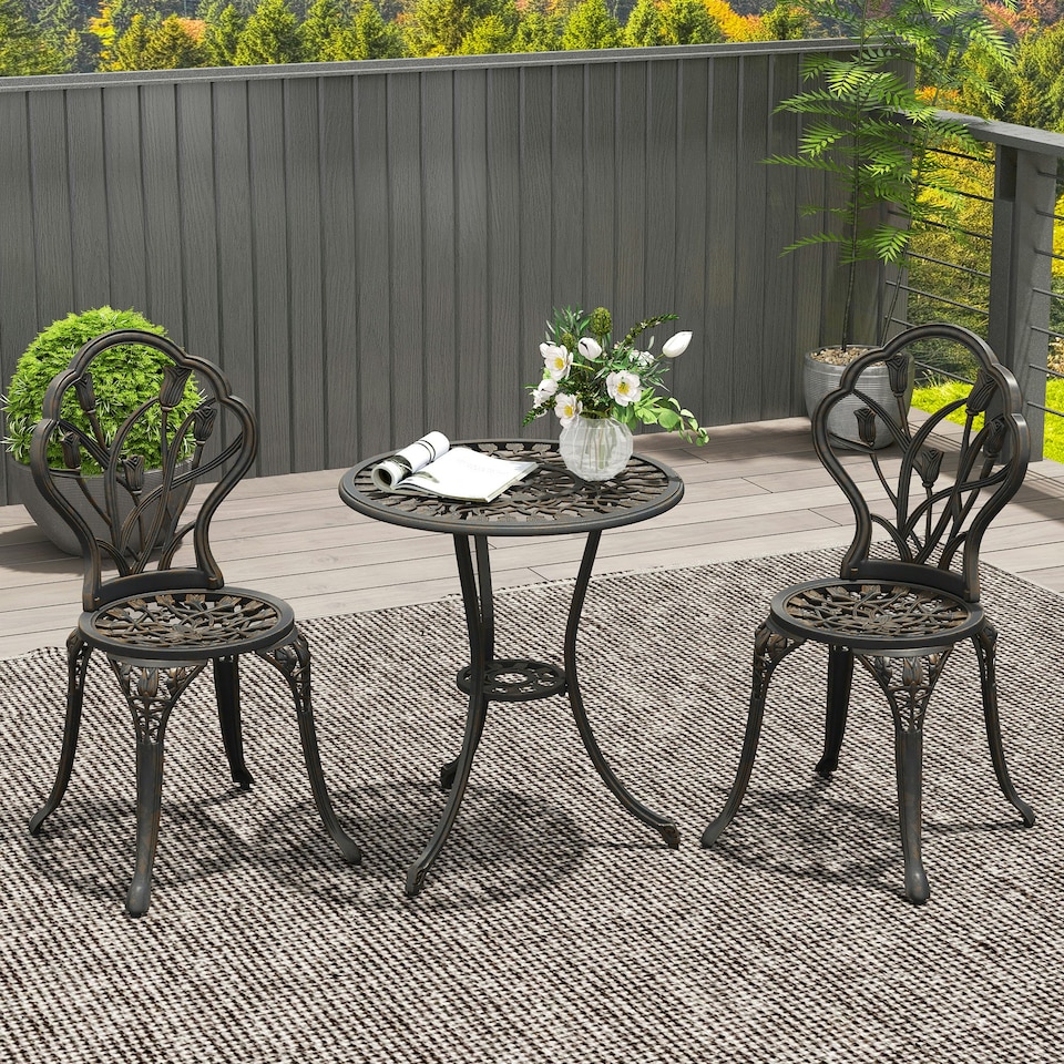 image 1 of Outsunny 3 Piece Bistro Set, Aluminium Garden Furniture with Umbrella Hole