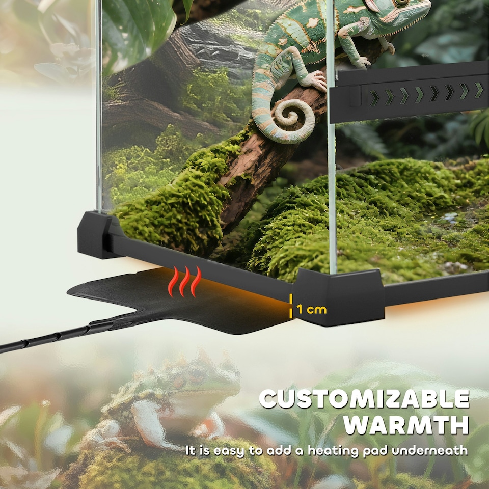 image 1 of PawHut 48L Glass Terrarium, Reptile Vivarium with Stone Background, Black