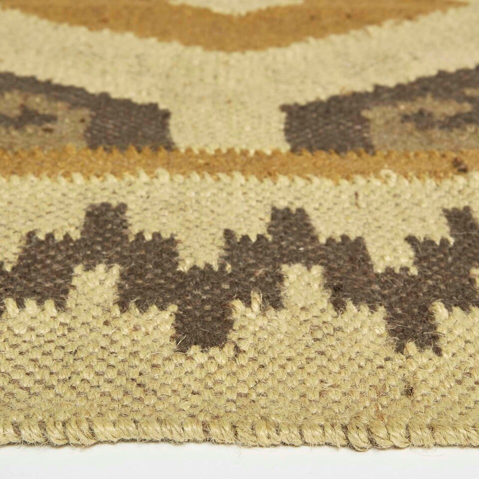 image 1 of Homescapes Ravar Brown and Gold Kilim Wool Rug - 160 x 230 cm | Brown | 160 x 230 cm