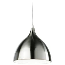 Caf 1 Light Dome Ceiling Pendant Brushed Steel, White Inside, E27