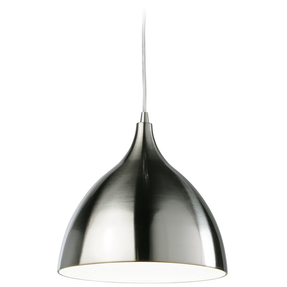 Caf 1 Light Dome Ceiling Pendant Brushed Steel, White Inside, E27