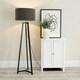 image 1 of ValueLights Lottie Black Wood Tripod Floor Lamp with Charcoal Boucle Drum Shade