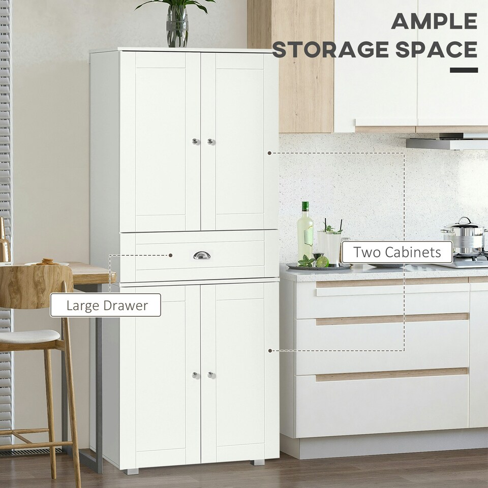 image 1 of HOMCOM Tall Kitchen Storage Cabinet Cupboard w/ Drawer for Dining Room White