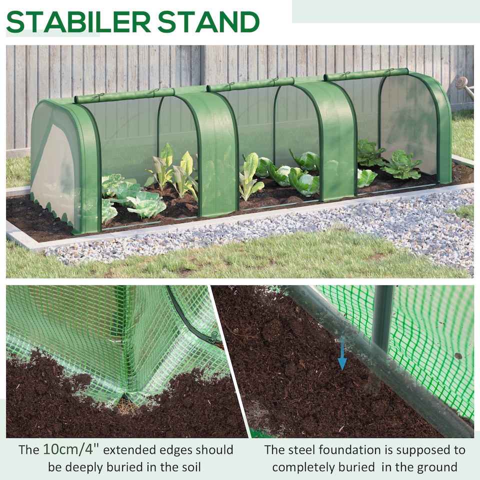 image 1 of Outsunny Tunnel Greenhouse Steel Frame for Garden w/ Zipper Doors | Green