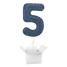 Navy Blue Glitz Prismatic Number 5 Helium Foil Giant Balloon - Inflated Balloon in a Box