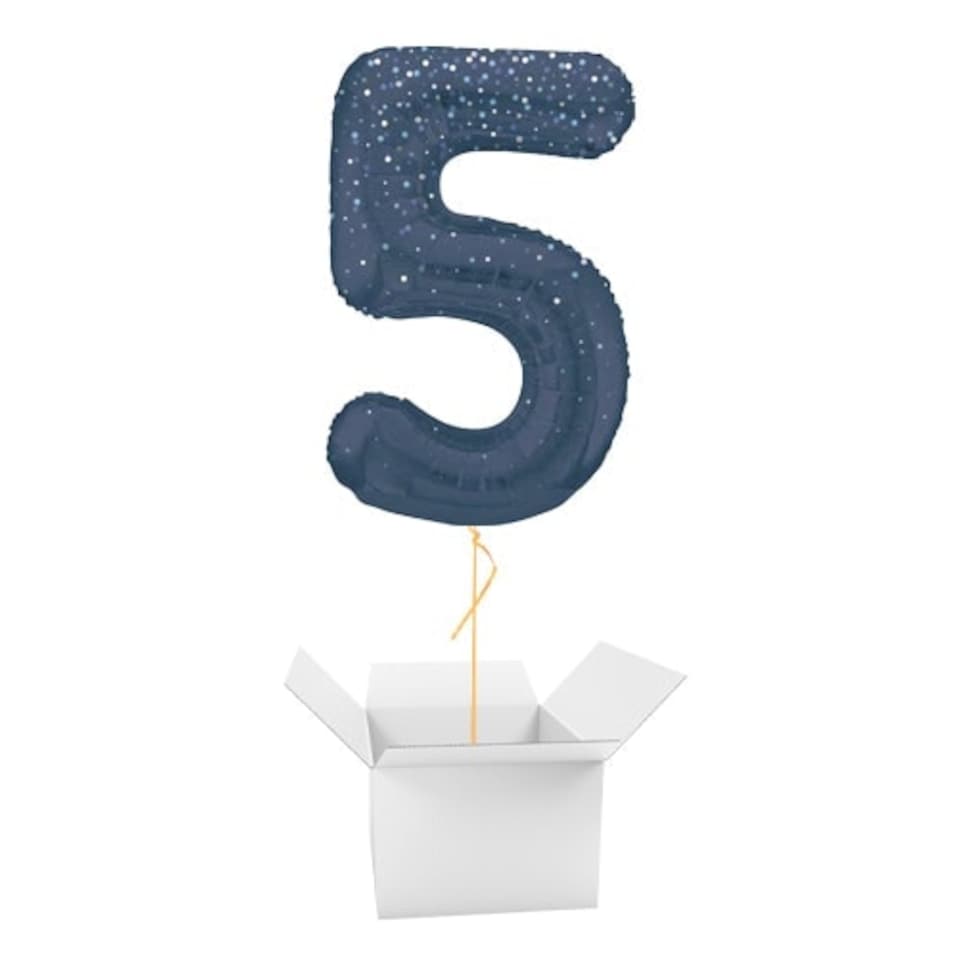 Navy Blue Glitz Prismatic Number 5 Helium Foil Giant Balloon - Inflated Balloon in a Box