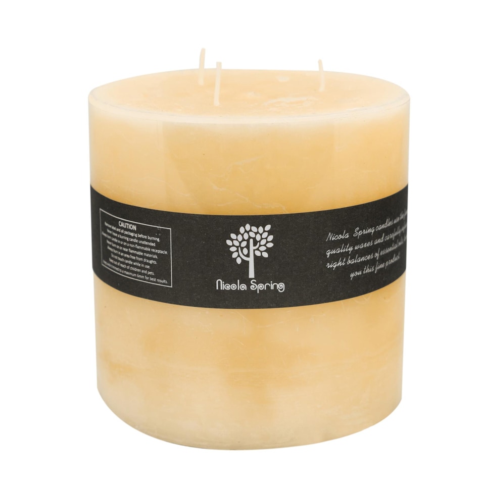 image 1 of Nicola Spring Round 3 Wick Vanilla Pillar Candle - 130 Hours - Ivory | Cream | Beige