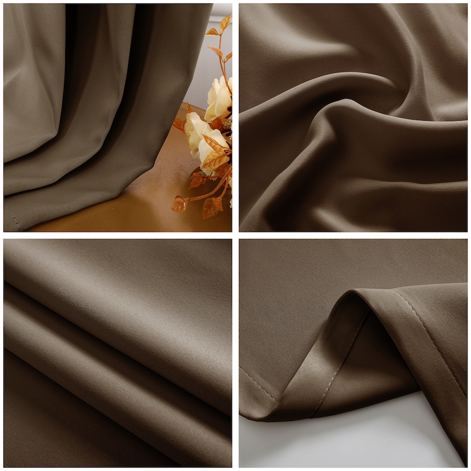 image 1 of Brown Blackout Curtains - Eyelet Thermal Curtain - 66 x 72 Inch Drop - 2 Panel | Brown | One Size