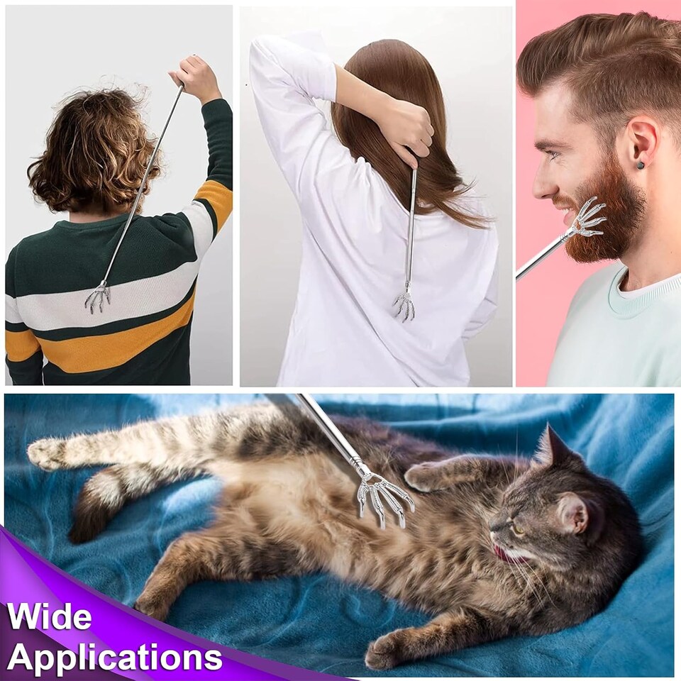 image 1 of Extendable Back Scratcher Black Telescopic Eagle Claw Metal Massager Hand with Long Reach Handle for Itch Relief and Body Massage