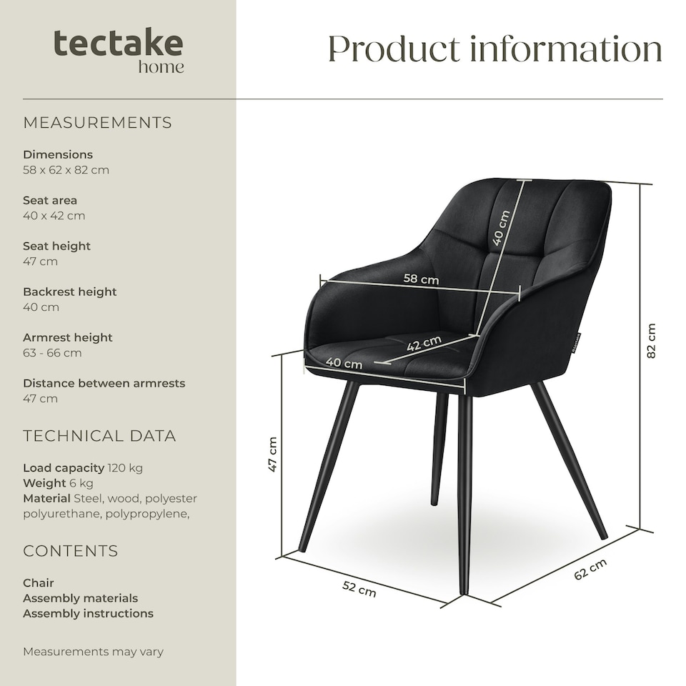 image 1 of Dining Chair Marilyn - velvet look, quilted pattern - per piece Black | Black/Black