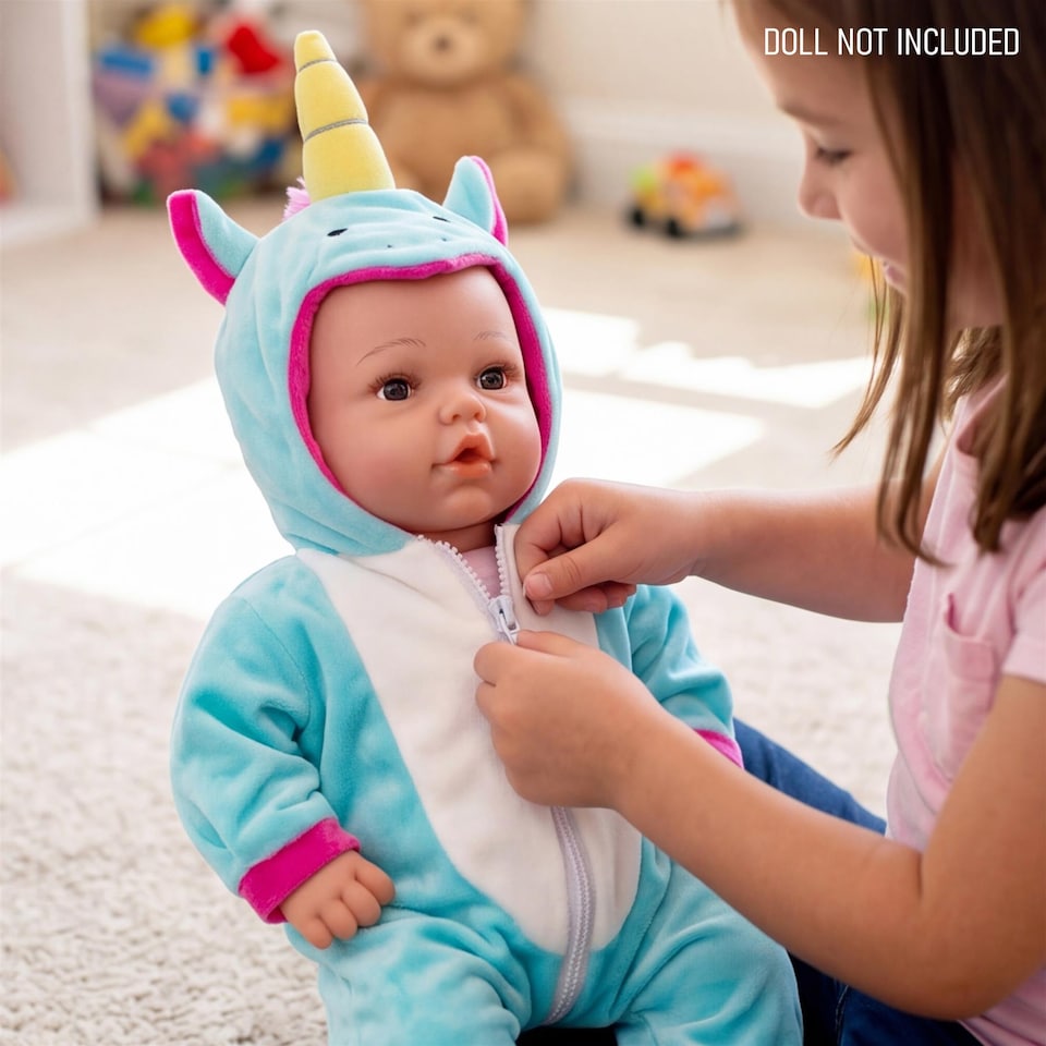 image 1 of BiBi Doll Reborn Baby Doll Clothes Blue Fluffy Unicorn Jumpsuit For 20" Dolls