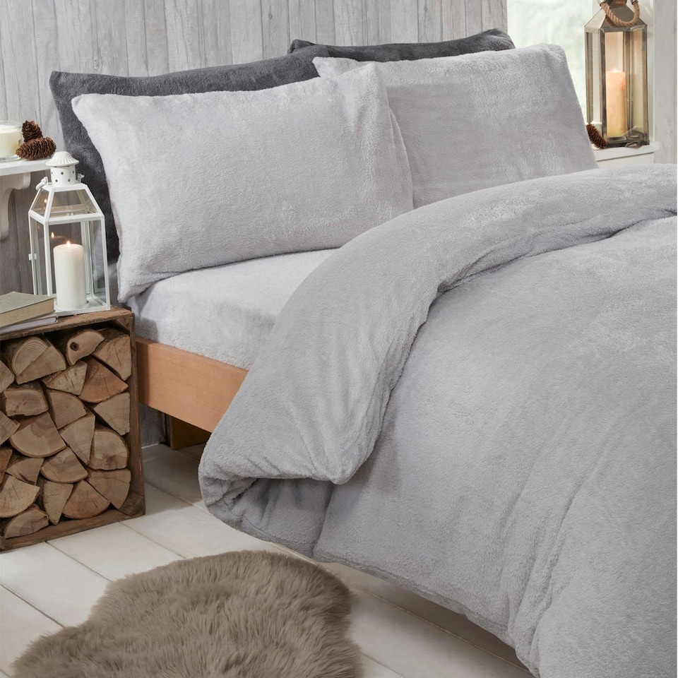 image 1 of OHS Teddy Duvet Cover with Pillowcase Set, King - Silver