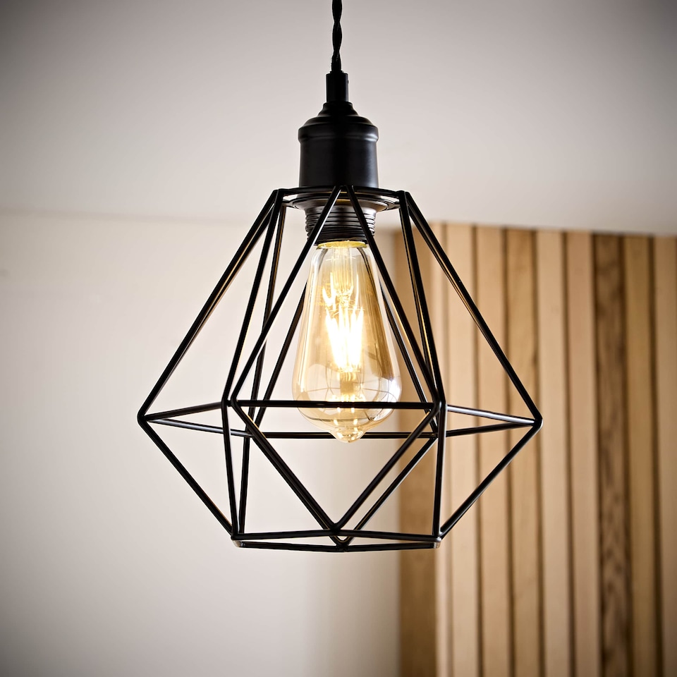 image 1 of ValueLights Diablo Pair Black Wire Frame Non Electric Pendant Shade | Black