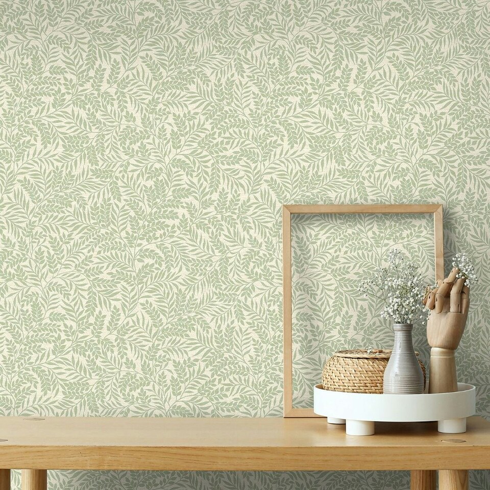 image 1 of Holden Décor Rural Paradise Mini Leaf Textured Wallpaper - Green - 10m x 53cm Green