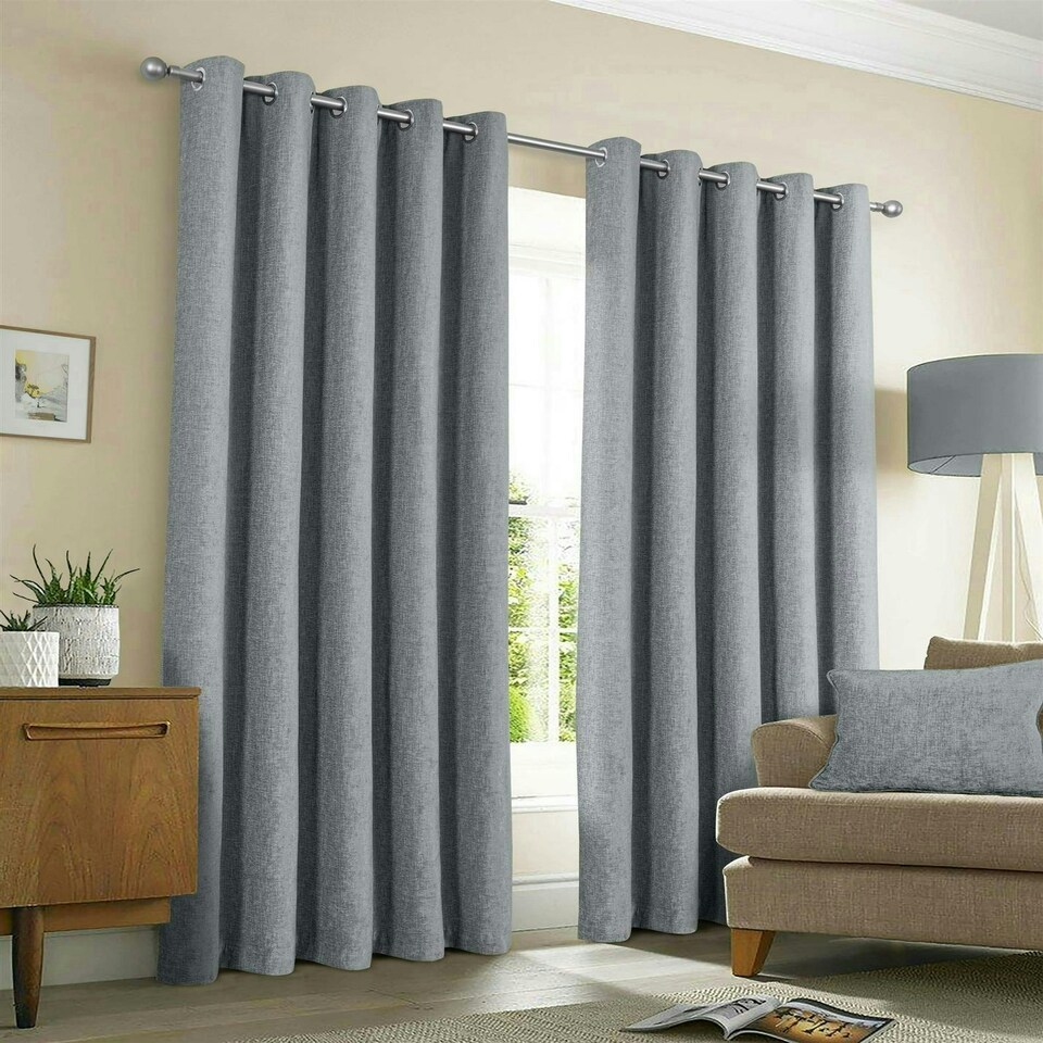 image 1 of Sundour Amberley Eyelet Curtains Grey 46x54" Grey