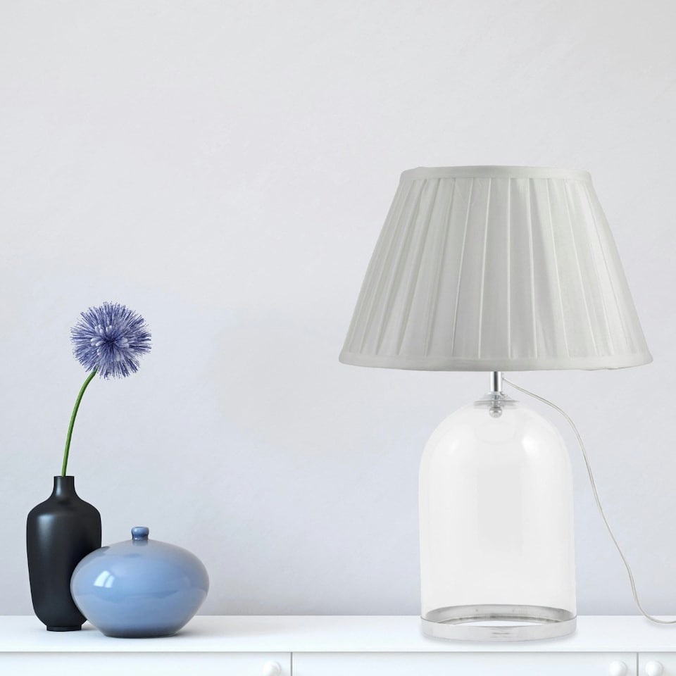 image 1 of First Choice Lighting Pair of Large Chrome and Glass Cloche Design Table Lamp Bases Clear | Chrome