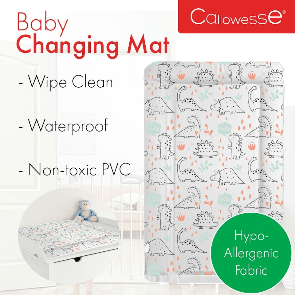 image 1 of Callowesse Changing Mat Deluxe Waterproof with Raised Edges – Hello Dino | Multi