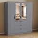 image 1 of Vida Designs Trega 4 Door 3 Drawer X-Large Mirrored Modern Wardrobe Unit, Grey