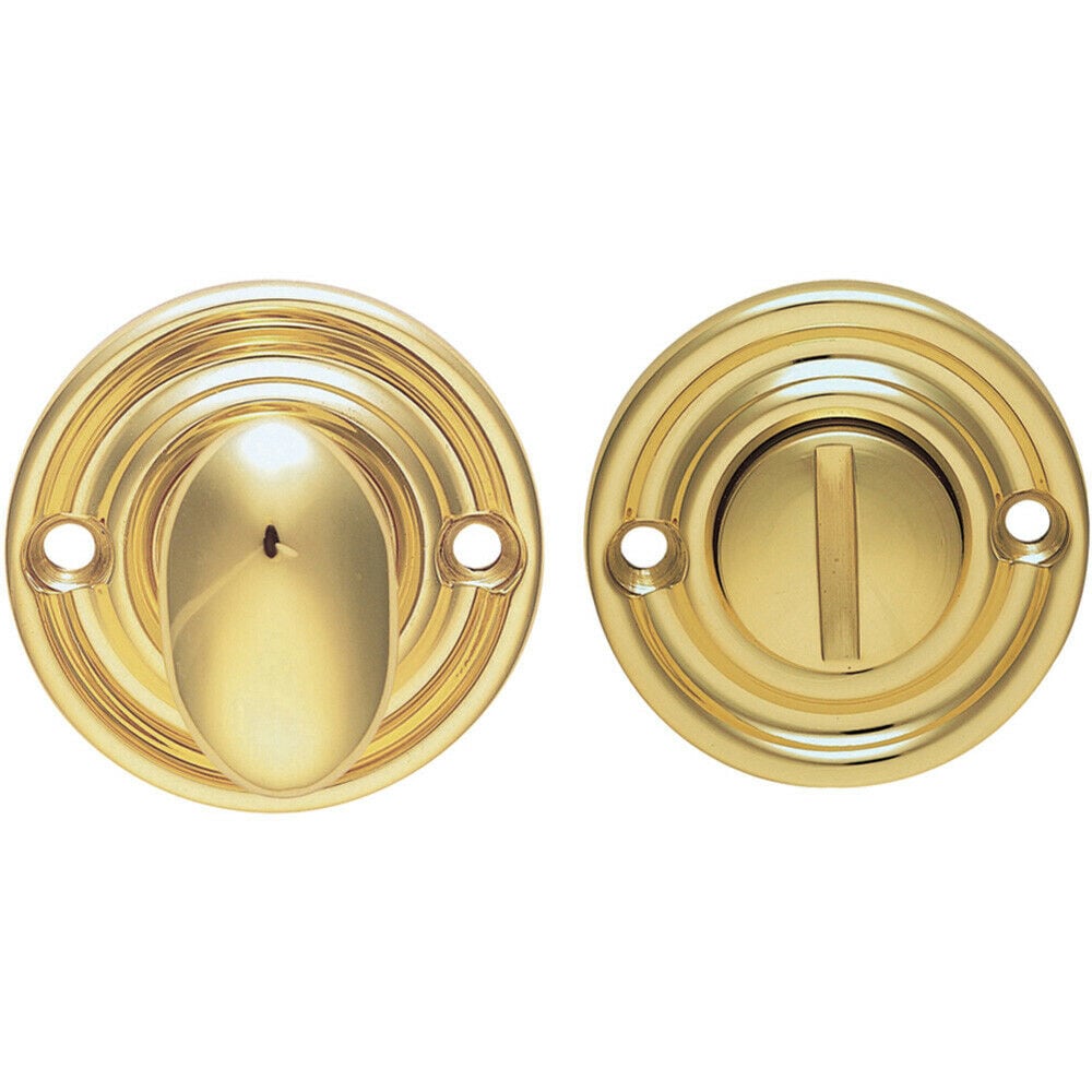 Loops Reeded Design Thumbturn Lock & Release Handle 42mm Dia Polished Brass in Metallics