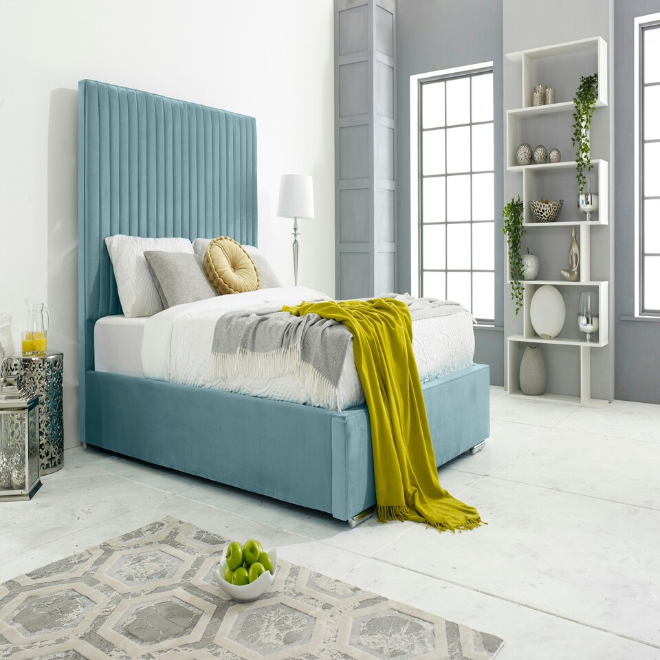 Merki Plush Double Bed Frame - Duck Egg