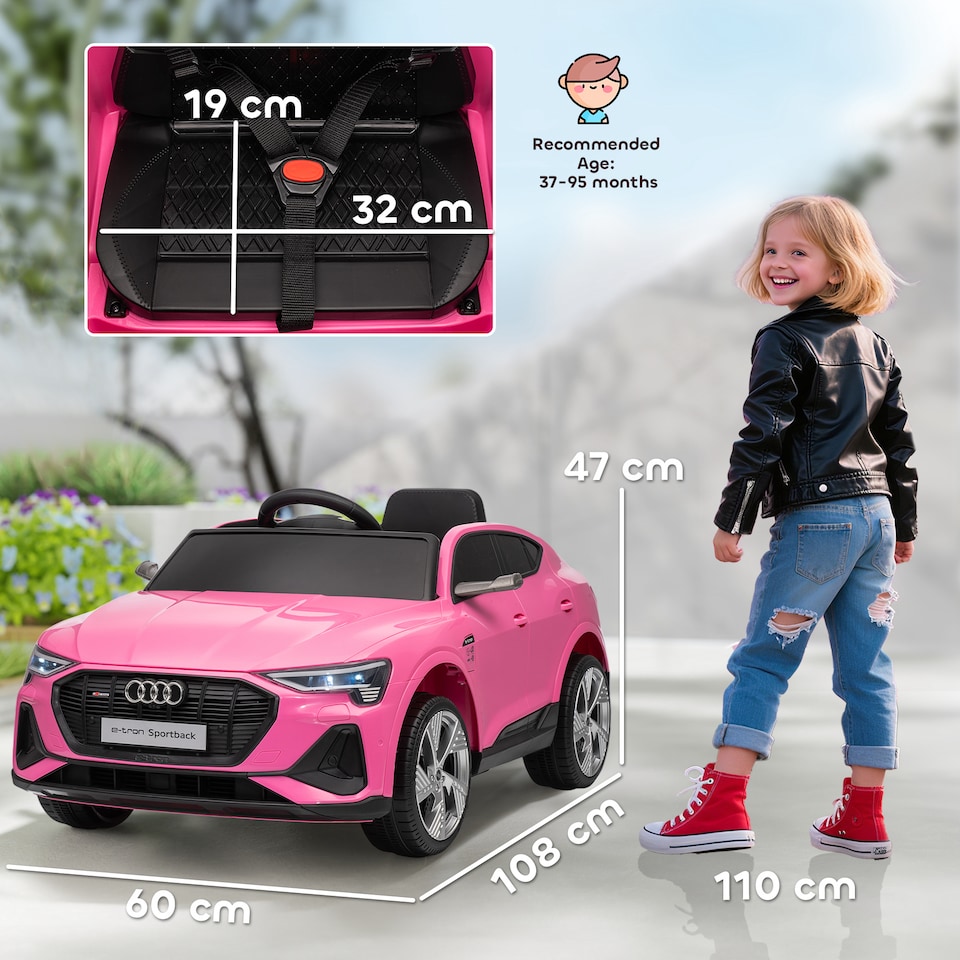 image 1 of HOMCOM 12V Kids Electric Ride-On Car/ w Remote Control, Lights, Music - Pink