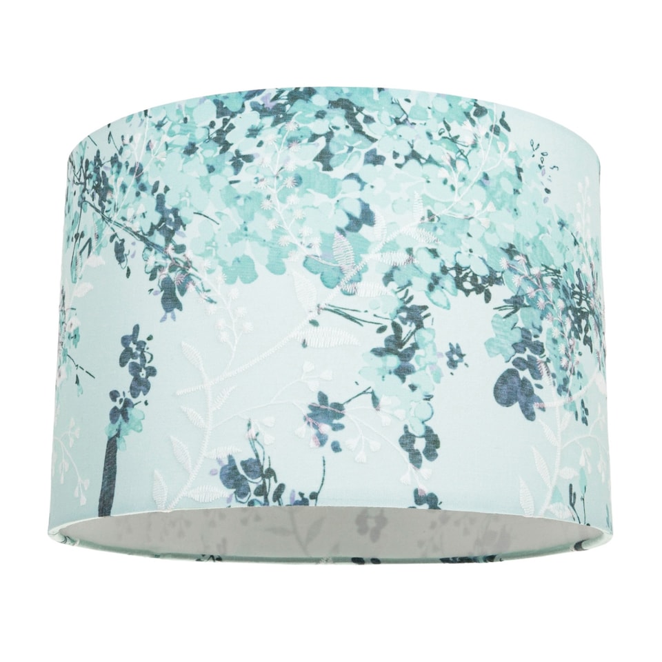 image 1 of Modern Classic Duck Egg and Emerald Green Floral Fabric Shade with Inner Lining | Blue | 12"