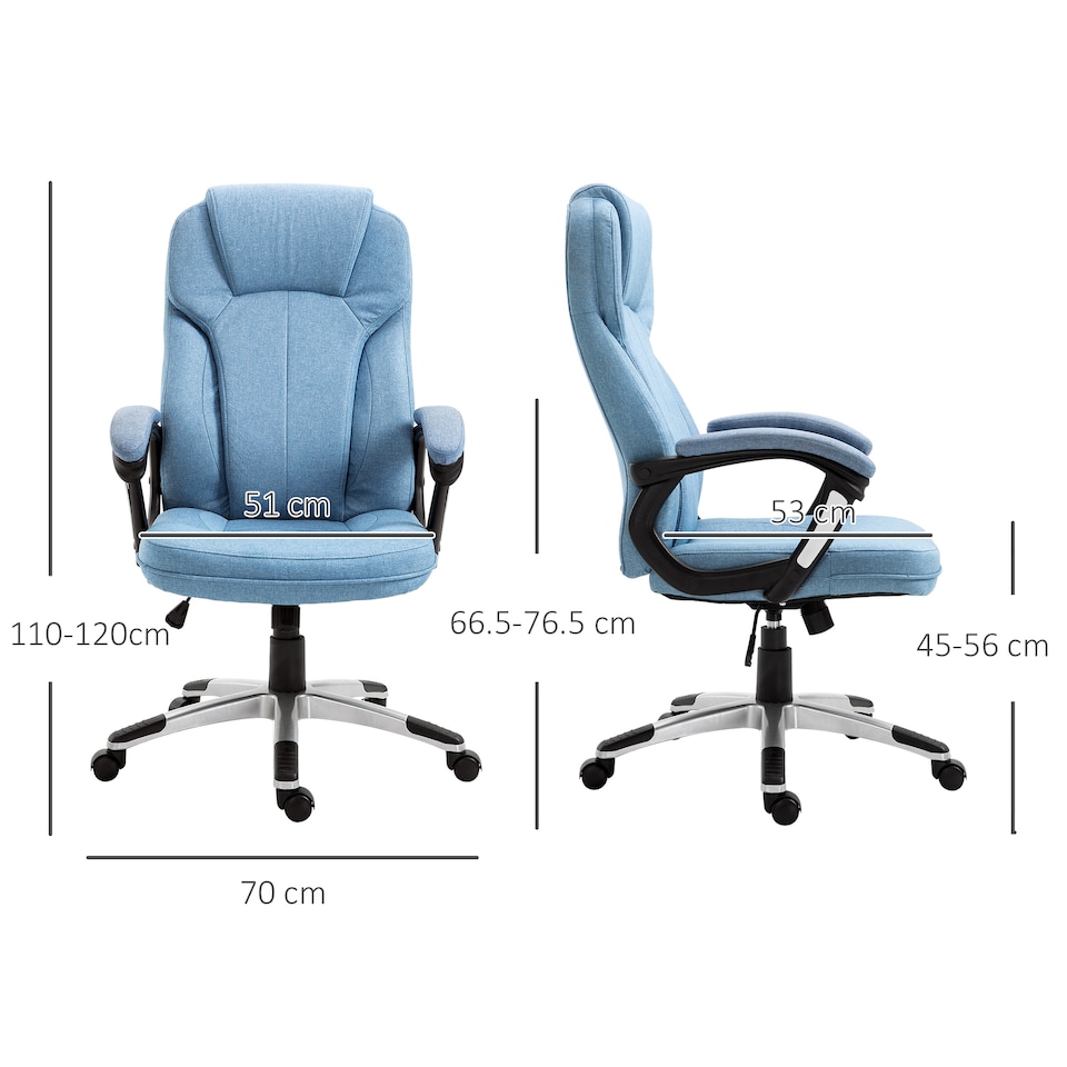image 1 of Vinsetto Office Chair, Linen Fabric Desk Chair, Height Adjustable Computer Chair with Padded Armrests, Swivel Wheels and Tilt Function, Blue