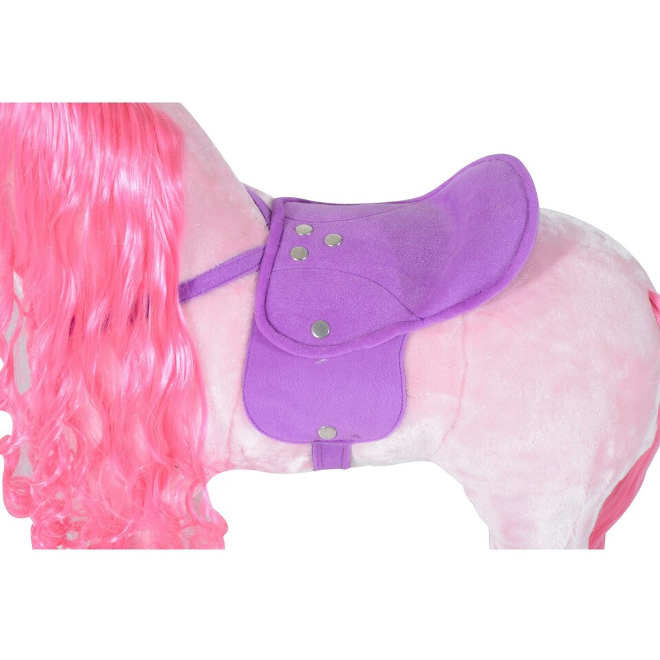 image 1 of HOMCOM Kids Walking Ride on Horse Toy Plush Walk Pony with Wheels Sound