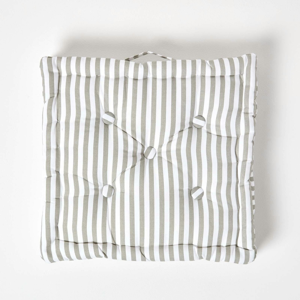 image 1 of Homescapes Cotton Light Grey Thin Stripe Floor Cushion - 40 x 40 cm | Grey | Light Grey | 40 x 40 cm