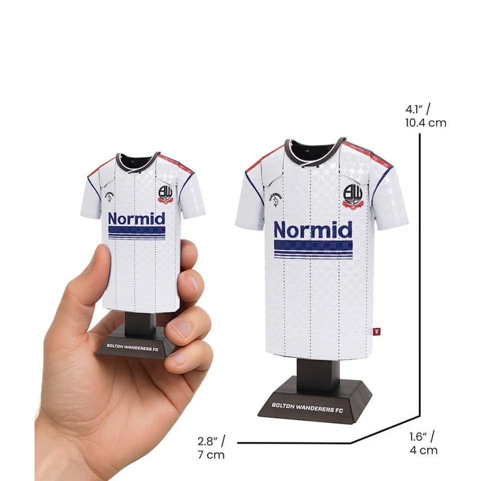 image 1 of RadStuff Metal Alloy Football Shirt - Retro Bolton Wanderers Home Kit 1988-90