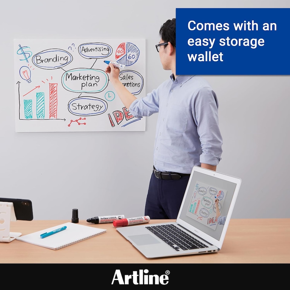 image 1 of Artline Big Nib Whiteboard Pens Bullet Tip 4 Pack Assorted