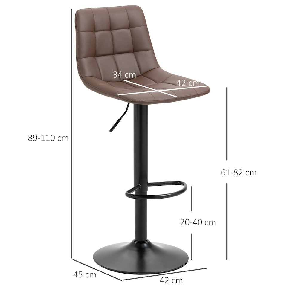 image 1 of HOMCOM Bar Stools Set of 2 Adjustable Counter Barstools W/ Footrest Brown