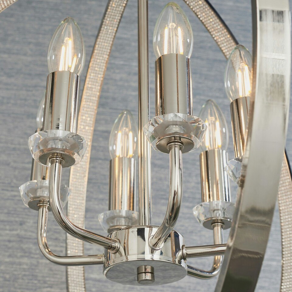 image 1 of Ritz 6 Light Ceiling Pendant Bright Nickel & Clear Faceted Acrylic, E14