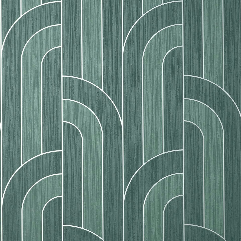 image 1 of Fine Decor Cascade Arch Textured Wallpaper - Emerald Green/Silver - 32.8ft x 21in Green