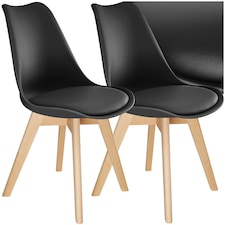 Dining Chairs Frederikke - padded, ergonomic shape, wooden legs - Set of 2 Black