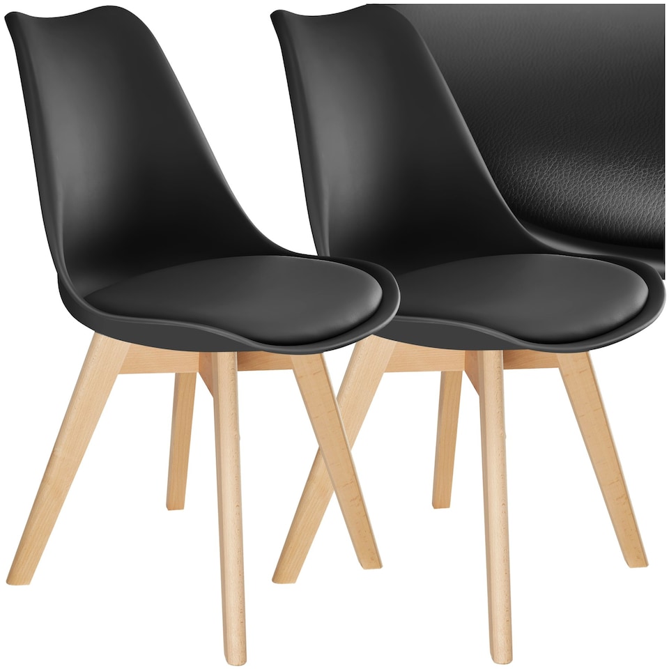 image 1 of Dining Chairs Frederikke - padded, ergonomic shape, wooden legs - Set of 2 Black